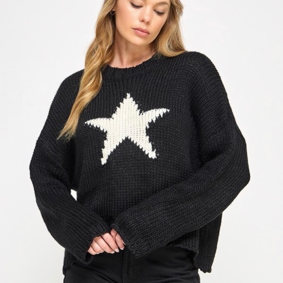 Sweet Generis Sweaters - Stylish Black Sweater with White Star